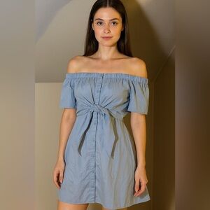 Miami Off Shoulder Tunic Dress Blue  Tie Front Size Medium